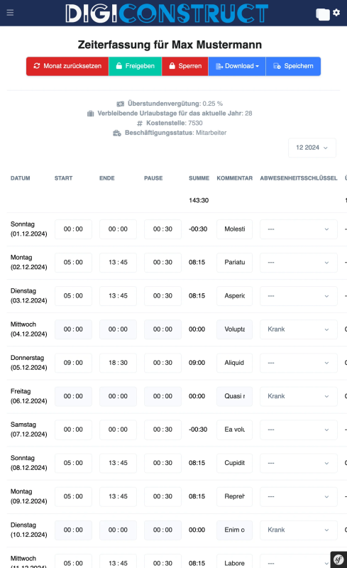 Digitale Zeiterfassung
